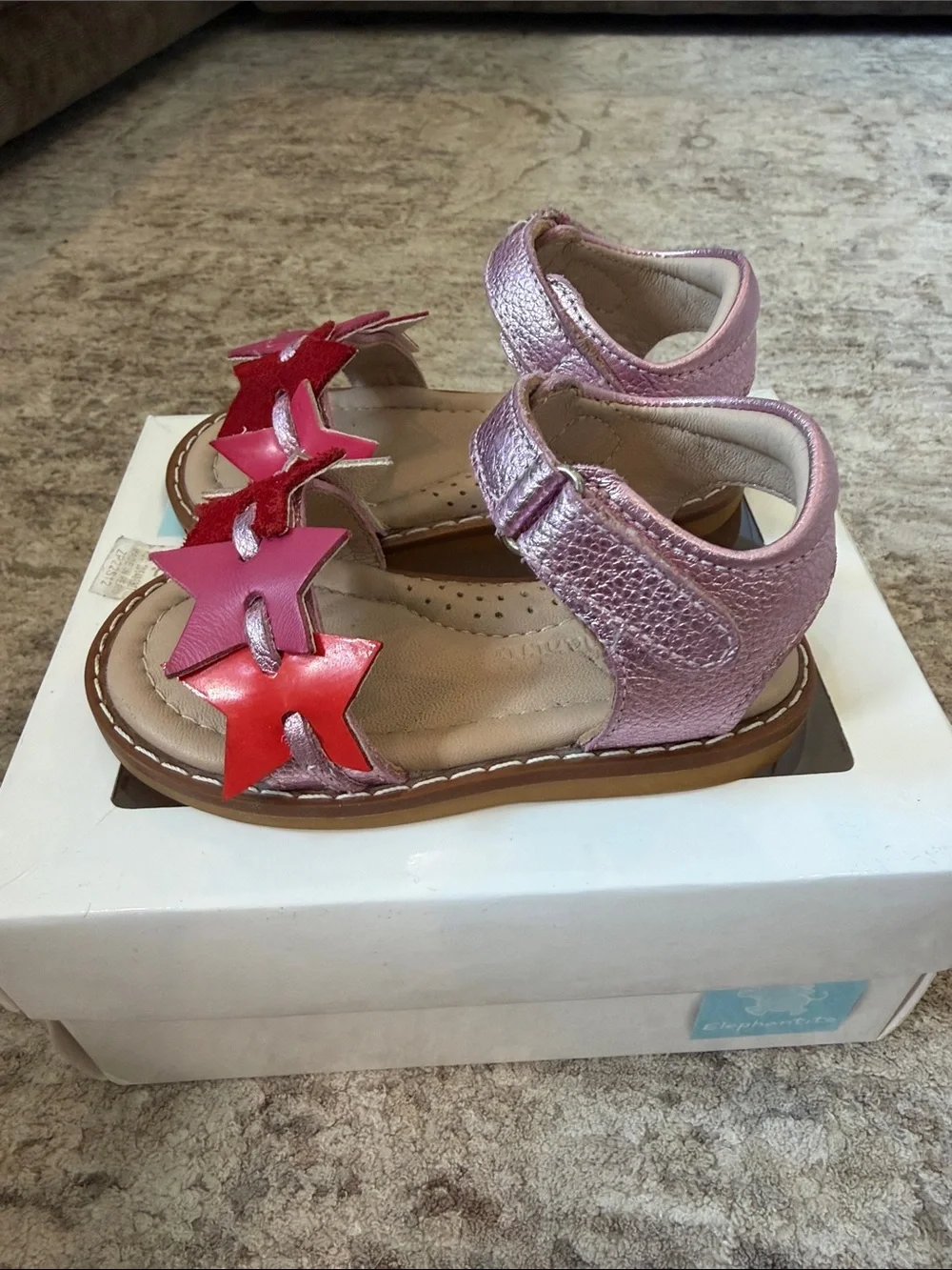 Elephantito Girls Metallic Pink Sandals with Red Stars